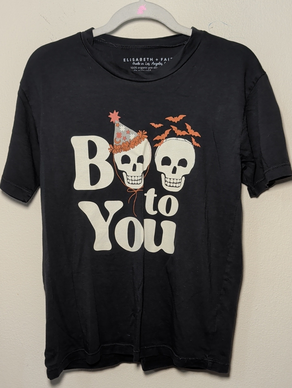 Elisabeth + Faith Boo to You Halloween T-shirt Black White 100% Cotton Size L